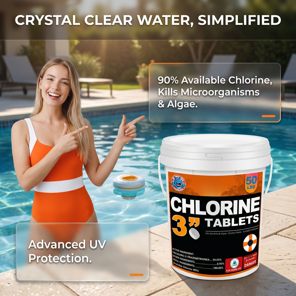 50 lbs Chlorine Tablets for Pool 3 inch