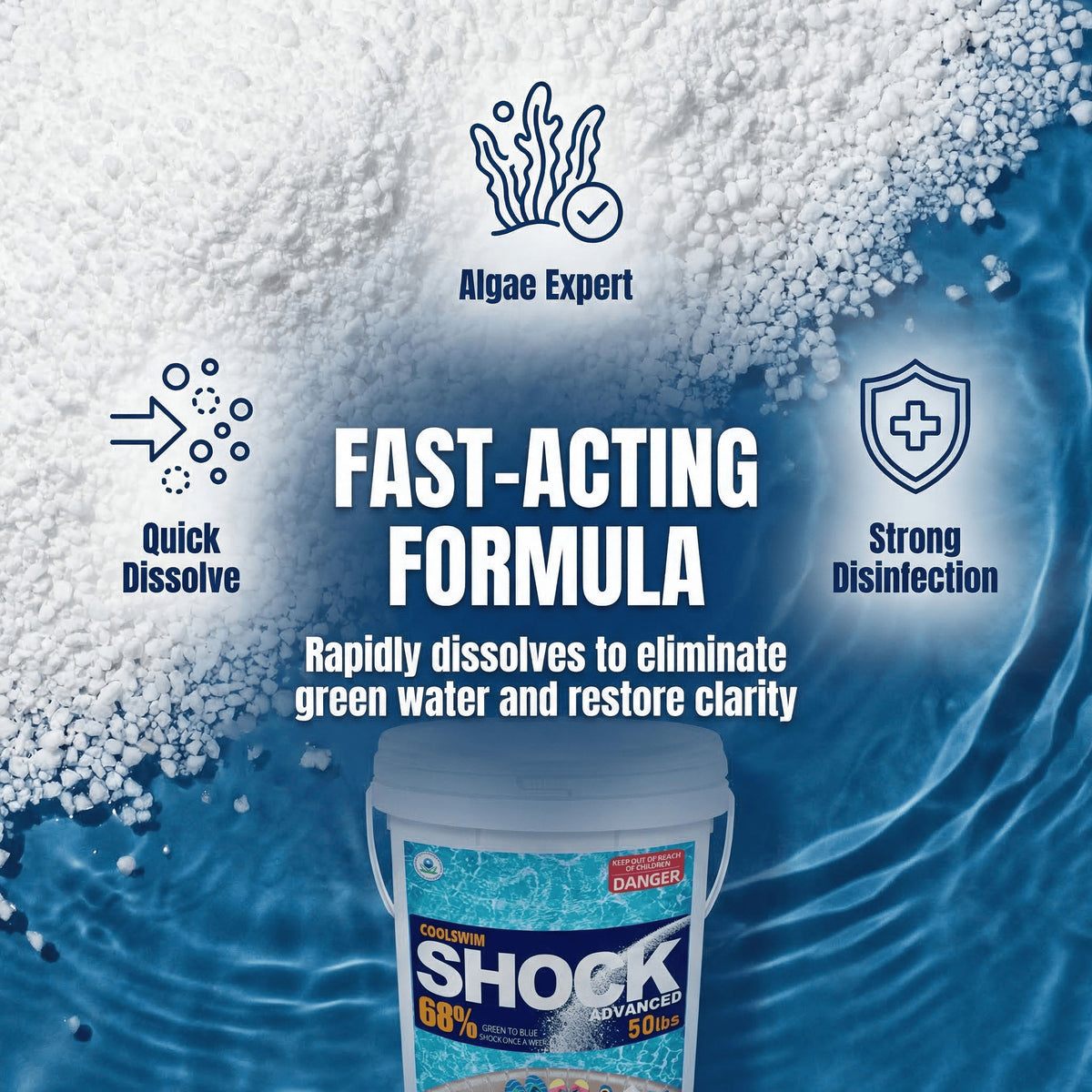 50 lbs Pool Shock 68% Calcium Hypochlorite Chlorine Granules
