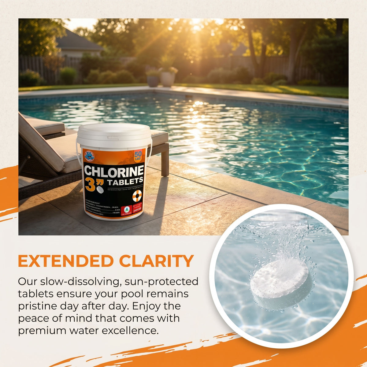 50 lbs Chlorine Tablets for Pool 3 inch